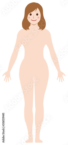 Smiling naked woman /nude body , silhouette , outline shape vector illustration