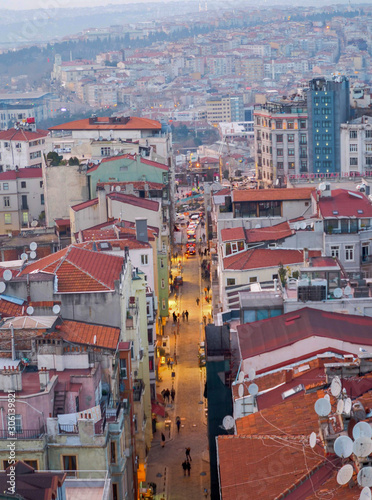 view of street in Turkey Istanbul from the top in the evening 