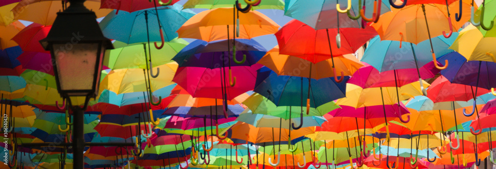 Obraz premium Colorful umbrellas in the street. Agueda, Portugal