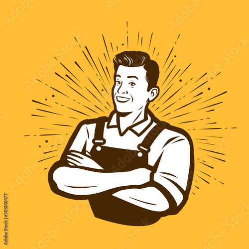 Man with his arms crossed. Professional vector illustration
