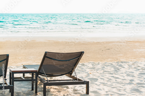 Beach chairs alongside the sea, Rayong Thailand