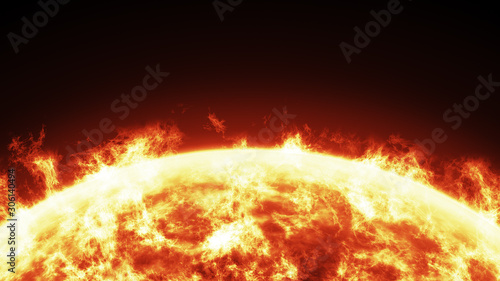 Obraz na plátně Close-up of the Sun burning brightly on a black background