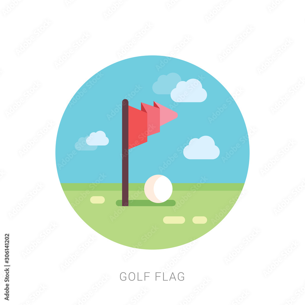 Fototapeta premium Golf red flag on green grass and hole.