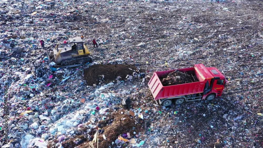 Berlin, Germany October 01, 2019 Top view of a huge dump of toxic