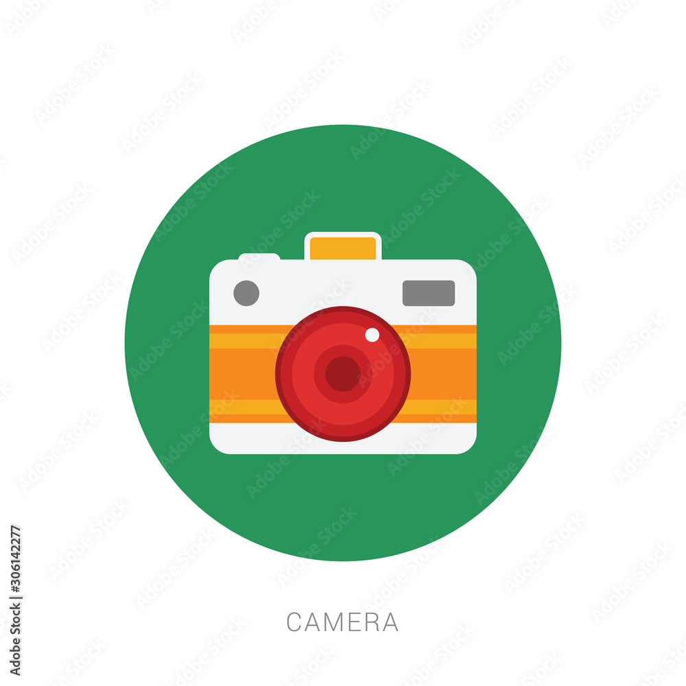 Camera icon, flat photo camera vector isolated