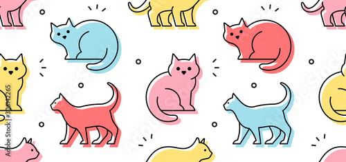Seamless pattern with Cats. isolated on white background