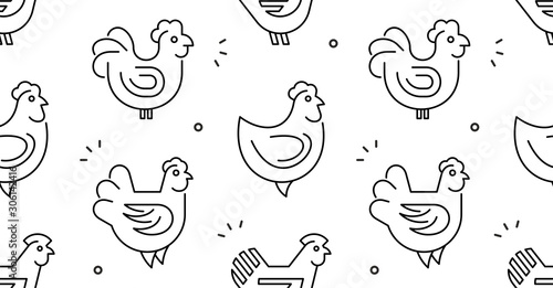 Seamless pattern with Hens, chickens. isolated on white background