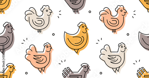 Seamless pattern with Hens, chickens. isolated on white background