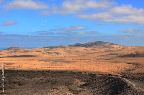 Panoramic view with vulcanic mountains in Fuerteventura