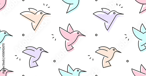 Seamless pattern with Hummingbirds. isolated on white background