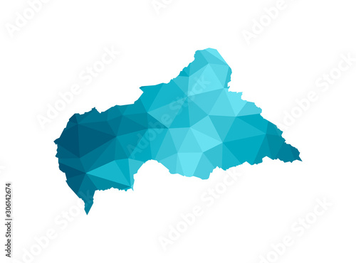 Vector isolated illustration icon with simplified blue silhouette of Central African Republic (CAR) map. Polygonal geometric style, triangular shapes. White background