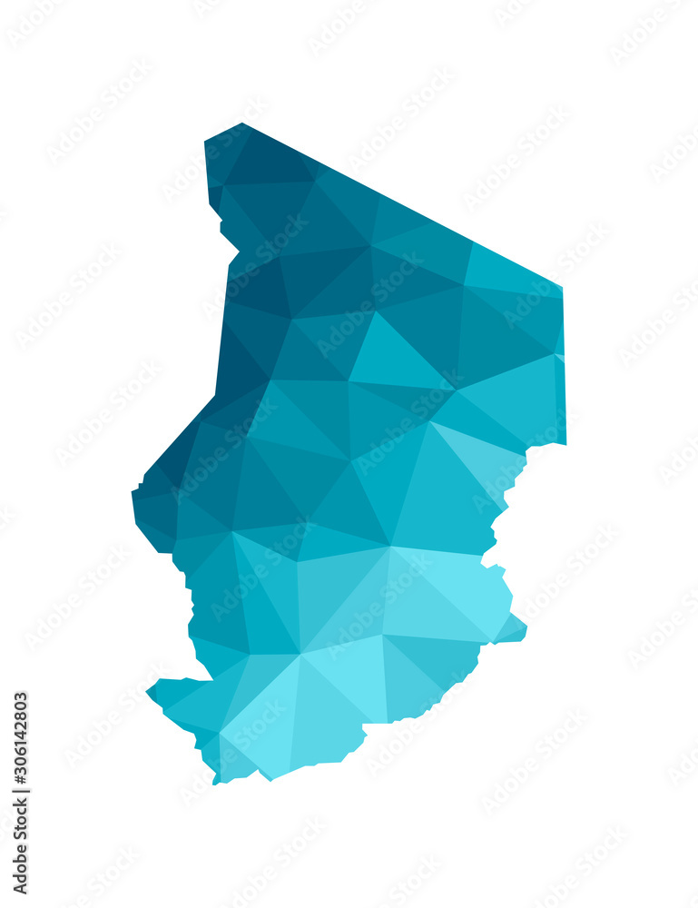 Vector isolated illustration icon with simplified blue silhouette of Republic of Chad map. Polygonal geometric style, triangular shapes. White background Vector isolated illustration icon with simplified blue silhouette of Republic of Chad map. Polygonal geometric style, triangular shapes. White background