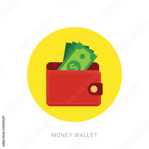 Wallet with dollar money - web icon design. Vector illustration.