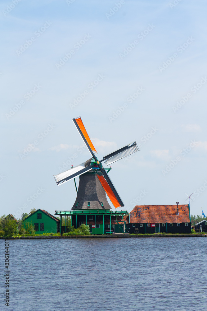 Windmill in Zaanse Schans in Holland.