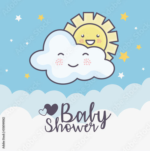 baby shower cute clouds sun stars decoration card