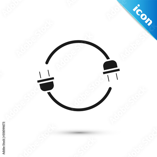 Black Electric plug icon isolated on white background. Concept of connection and disconnection of the electricity.  Vector Illustration