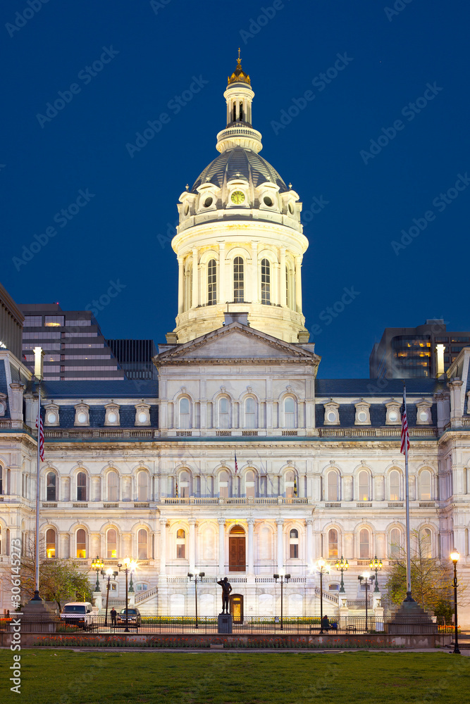 Baltimore City Hall  at dawn, Baltimore, Maryland, USA