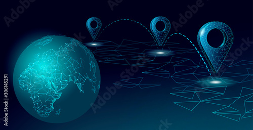 3D map point location business symbol. Realistic icon polygonal delivery worldwide planet. Shipping online shopping direction city address position pin vector illustration