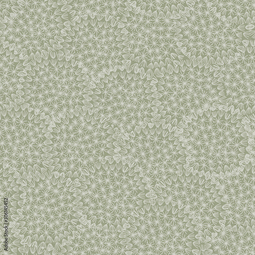 Vector Overlapping Dandelion Seed Heads on Sage Green Seamless Repeat Pattern. Background for textiles, cards, manufacturing, wallpapers, print, gift wrap and scrapbooking.