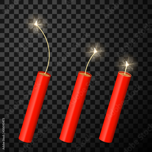 Dynamite firecrackers realistic isolated vector illustrations set