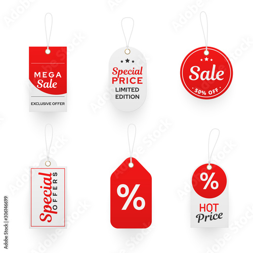 Promo hang tags realistic vector templates set