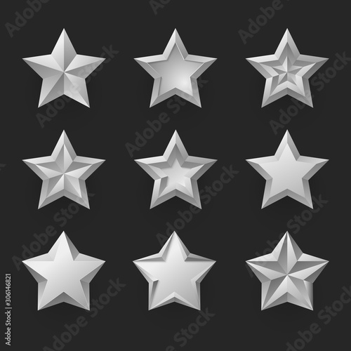Silver stars isolated realistic vector illustrations set