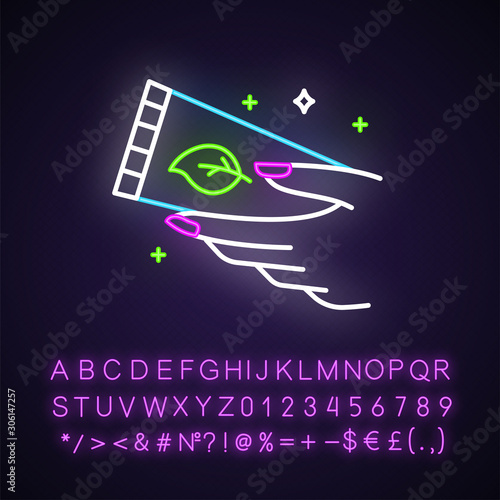 Hand cream tube neon light icon. Moisturizing lotion. Daily skincare product. Dry skin solution. Organic cosmetics. Glowing sign with alphabet, numbers and symbols. Vector isolated illustration