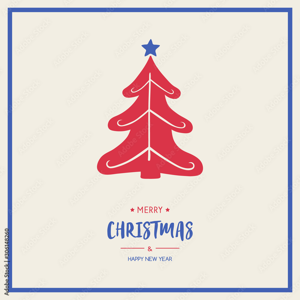 Christmas greeting card with hand drawn tree and wishes. Vector Christmas greeting card with hand drawn tree and wishes. Vector