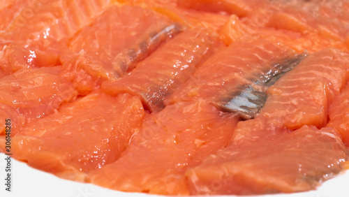 Sliced ​​salted gorgeous salmon