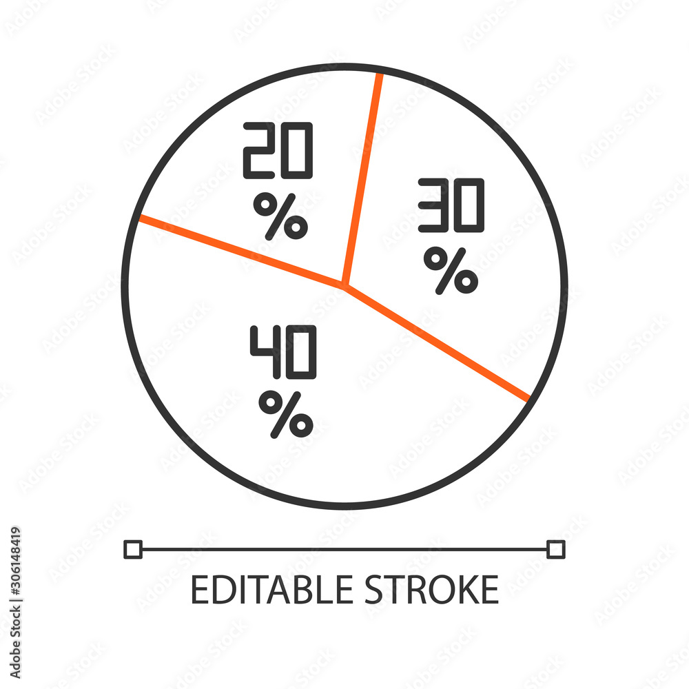 Pie diagram linear icon. Round chart with segments. Circle infographic. Business. Finance. Targeting. Thin line illustration. Contour symbol. Vector isolated outline drawing. Editable stroke Pie diagram linear icon. Round chart with segments. Circle infographic. Business. Finance. Targeting. Thin line illustration. Contour symbol. Vector isolated outline drawing. Editable stroke