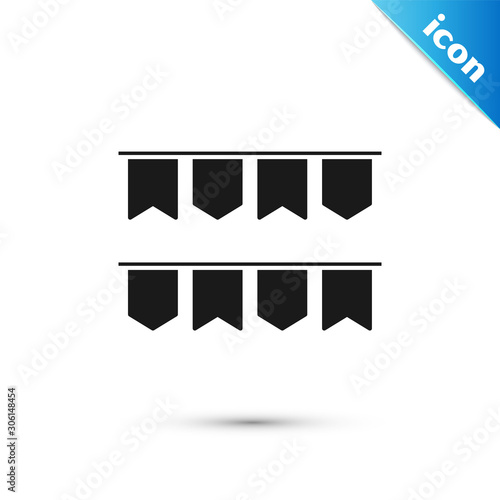 Black Carnival garland with flags icon isolated on white background. Party pennants for birthday celebration, festival and fair decoration. Vector Illustration