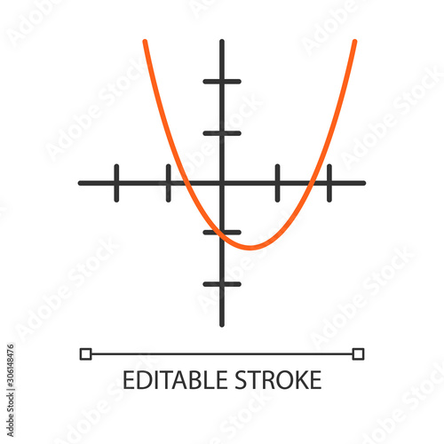 Function graph linear icon. Curve chart with increasing section and segmented bar. Trigonometry, geometry. Thin line illustration. Contour symbol. Vector isolated outline drawing. Editable stroke