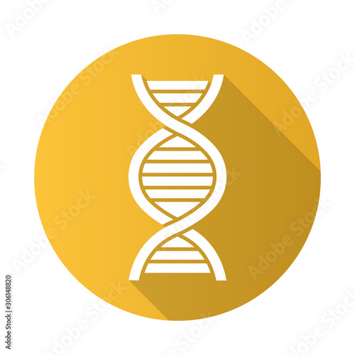 DNA helix yellow flat design long shadow glyph icon. Deoxyribonucleic, nucleic acid. Spiraling strands. Chromosome. Molecular biology. Genetic code. Genome. Genetics. Vector silhouette illustration photo