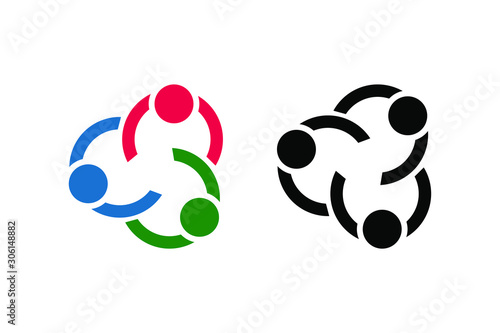three people connected concept with colorful and one black color ready to use