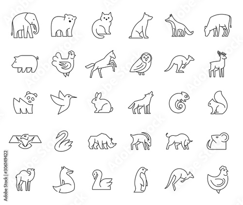 Linear collection of Animal icons. Animal icons set. Isolated on White background