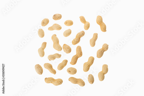 many peanuts on white background