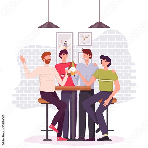 People having fun, sitting and drinking. Happy friends, business people at bar party vector concept. Colleague business party after work, date with girl, students having fun in a bar, pub, cafe