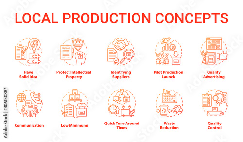 Local production concept icons set. Planning and launching small business. Commercial activity. Company management idea thin line illustrations. Vector isolated outline drawings