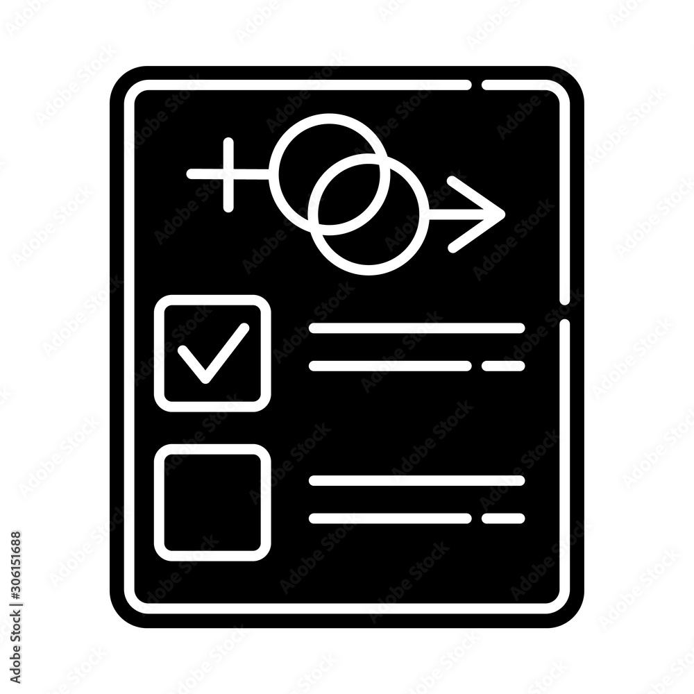 Sex test glyph icon. Examination page. Male, female psychometrical report. Gender determination. Sexual preferance check. Safe sex. Silhouette symbol. Negative space. Vector isolated illustration Sex test glyph icon. Examination page. Male, female psychometrical report. Gender determination. Sexual preferance check. Safe sex. Silhouette symbol. Negative space. Vector isolated illustration