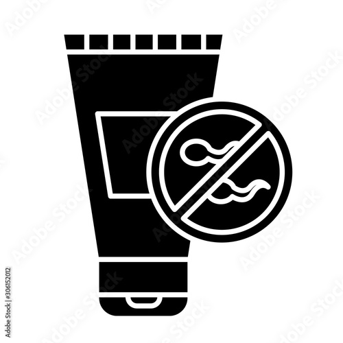 Spermicide glyph icon. Female preservative. Contraceptive for pregnancy prevention. Lubricant for healthy intercourse. Gel for safe sex. Silhouette symbol. Negative space. Vector isolated illustration