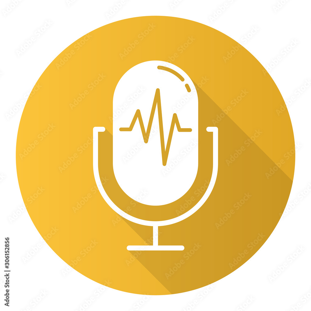 Yellow voice recording process flat design long shadow glyph icon. Sound  recorder idea. Soundwave, waveform, speaker. Speech signal, voice message  accessory. Vector silhouette illustration Stock-Vektorgrafik | Adobe Stock