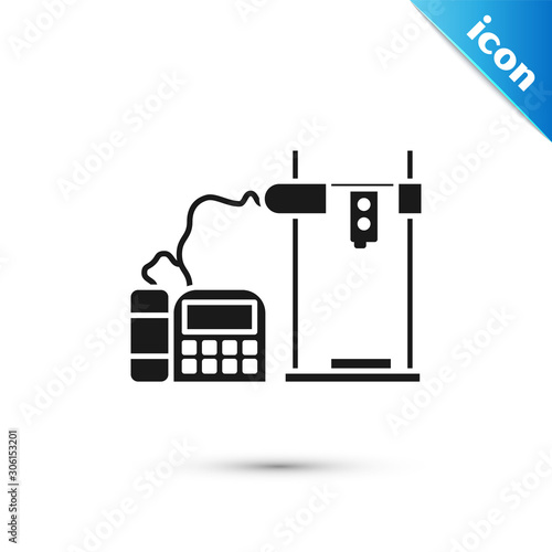 Black 3D printer icon isolated on white background. Vector Illustration