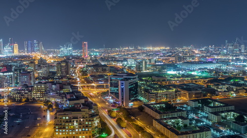 View of new modern buildings in luxury Dubai city, United Arab Emirates Timelapse Aerial © neiezhmakov