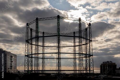 Canvas Print gas holder in Brighton at dusk