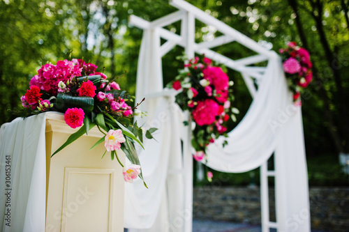 Beautiful wedding set decoration in the outdoor ceremony.