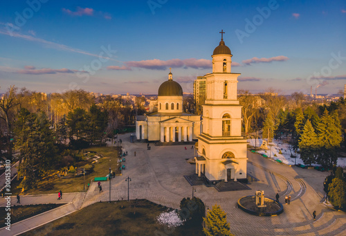 Chisinau, Moldova, 2019. Cathedral Orthodox church located in the center of the city. Aerial view