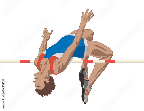 high jumper male clearing bar isolated on a white background