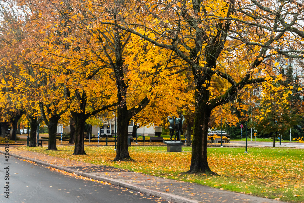 Naklejka premium The bright colors in autumn park. Autumn landscape.