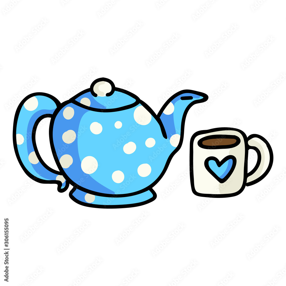 Cute Tea pot Cartoon Vector Illustration. Hand Drawn Hot Drink Element Clip  Art for Kitchen Concept. Pink Breakfast Graphic, Drink and Crockery Web  Buttons. Mug Doodle Motif. Stock Vector | Adobe Stock