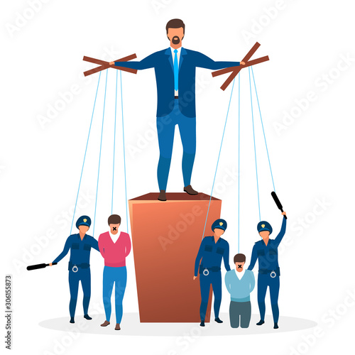 Totalitarian regime flat vector illustration. Political system metaphor. Form of government. Restriction of speech. Unlimited and centralized power. Leader, dictator cartoon characters